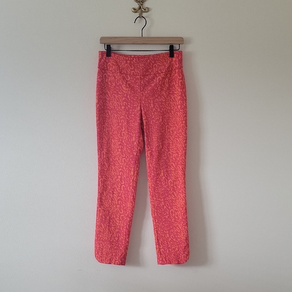 Soft Surroundings Pink Orange Leopard‎ Pull-on Ankle Pants Size Small